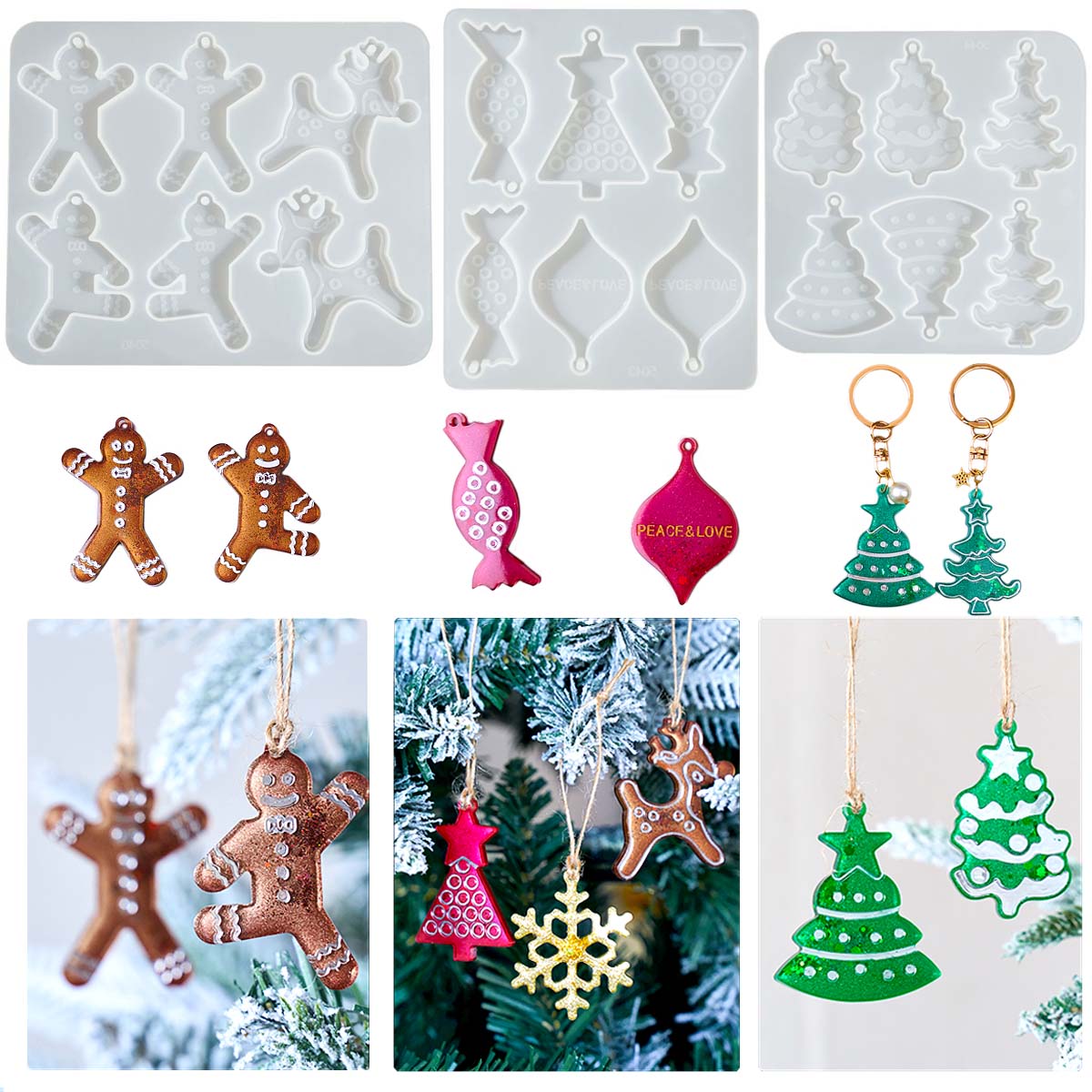 Resin Art Kit With Molds - Serie navideña pendientes colgante molde de